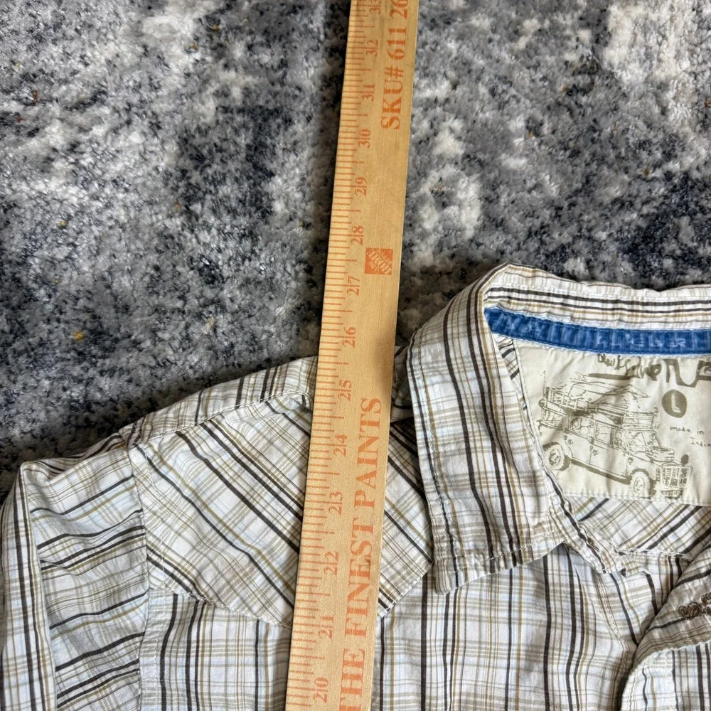 Quiksilver Mens‎ Plaid Western Long Sleeve Button Down Shirt Tan White Large